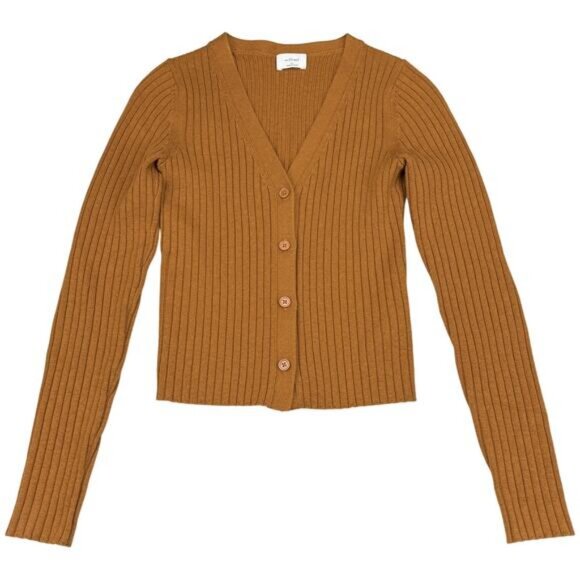 WILFRED Aritzia Manila Merino Wool V-Neck Cardigan Size XS Rich Chestnut - Picture 5 of 8